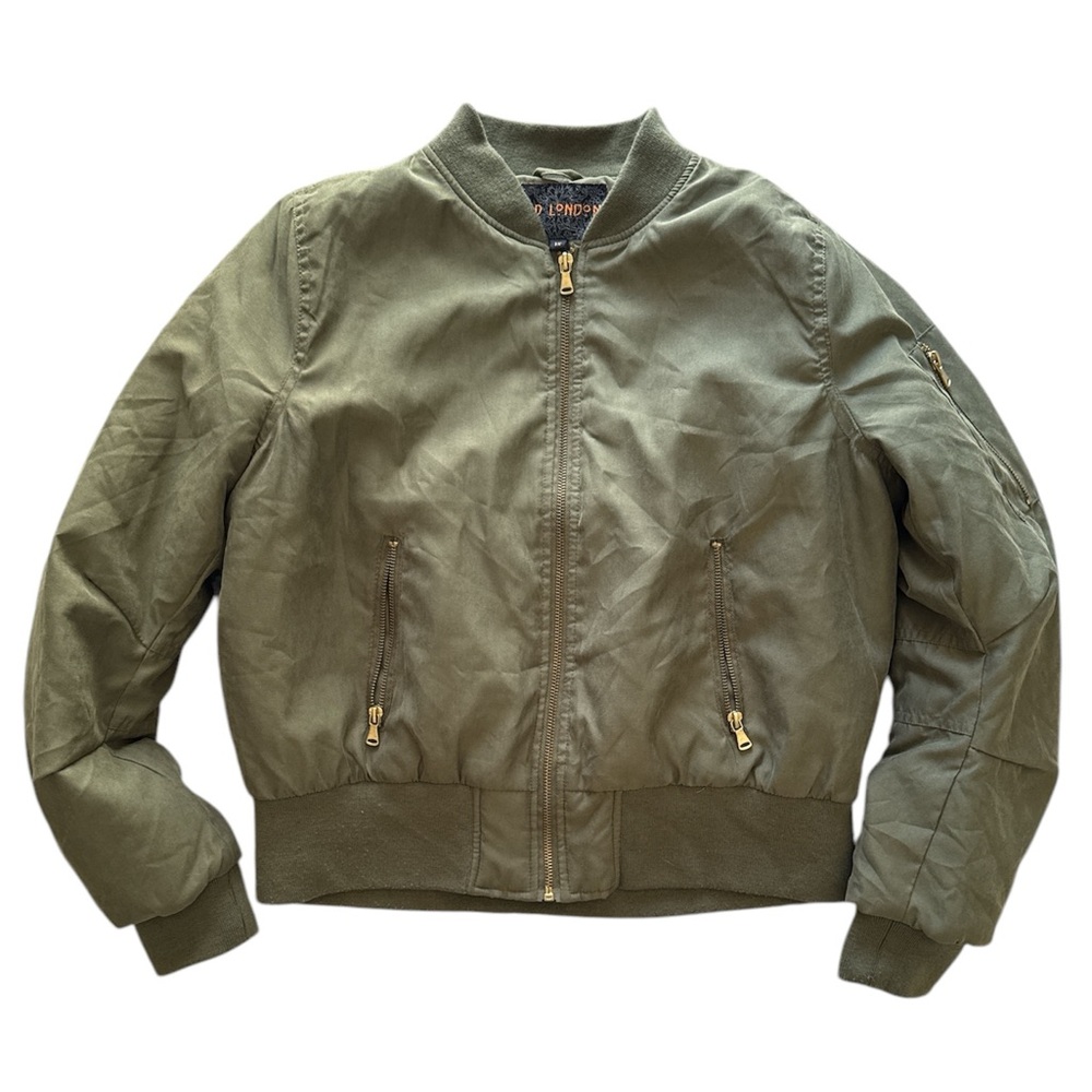 QED London | Green Bomber Jacket with Gold Hardware Size 8 US / 12 UK